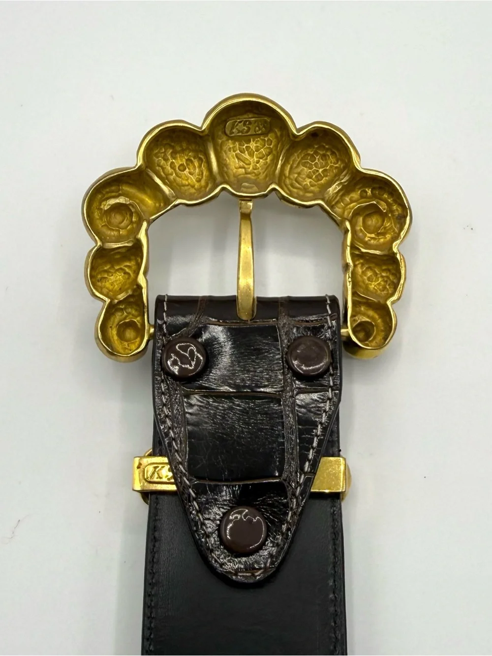 VTG Kleinberg Sherrill 1980s Black American Alligator Leather Belt Gold Buckle
